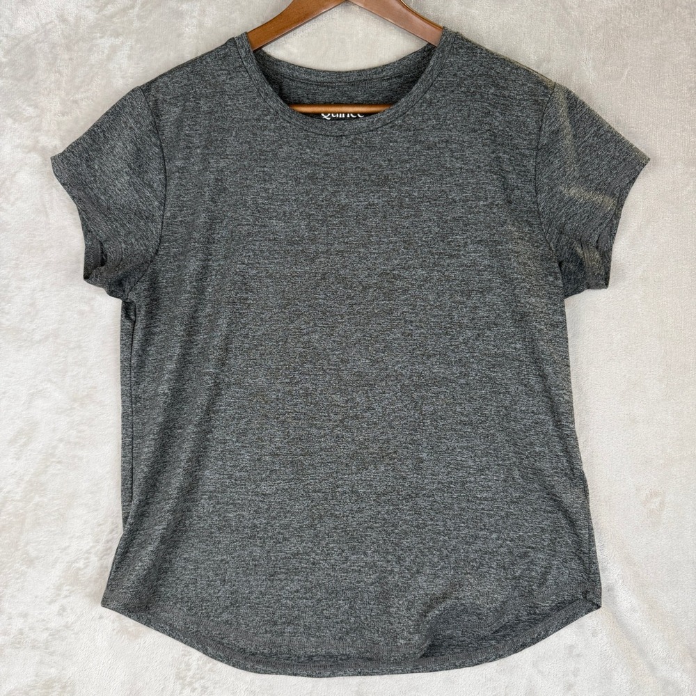 Quince Womens Medium Charcoal Heather Grey Short Sleeve Active Crew Neck Tee